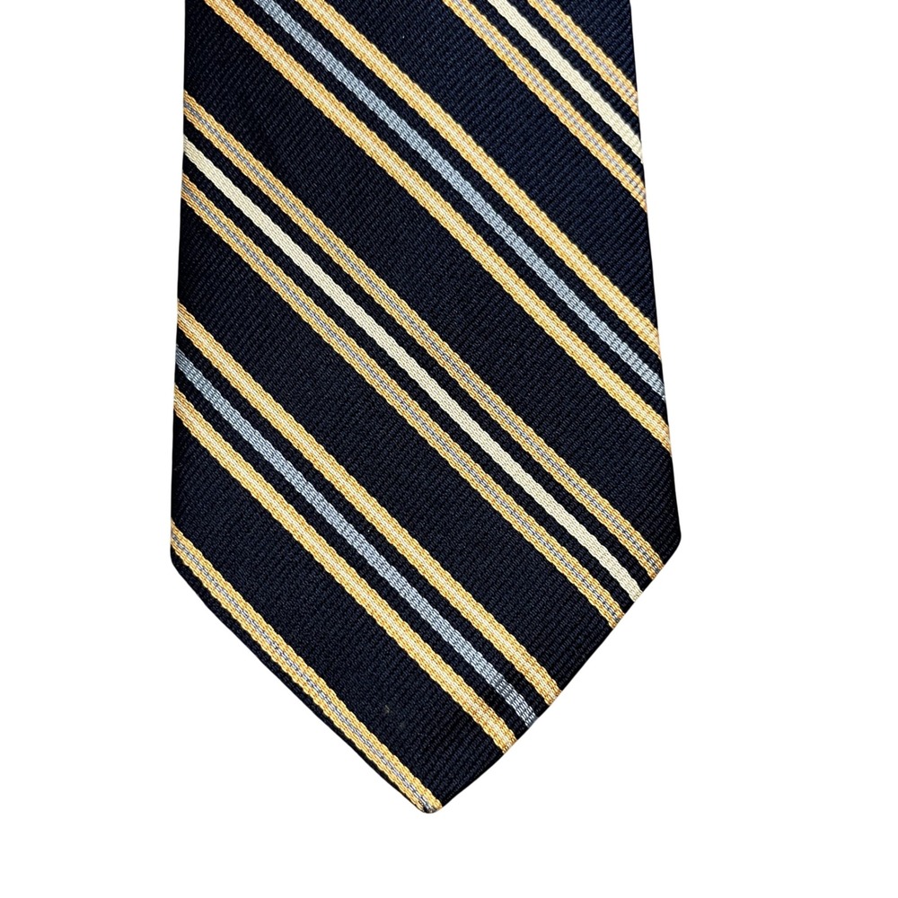 Bert Pulitzer Mens Navy Gold Striped Silk Necktie Classic Rep Stripe Tie